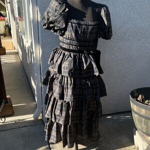 Antonio Melani Navy Plaid puff Sleeve Dress